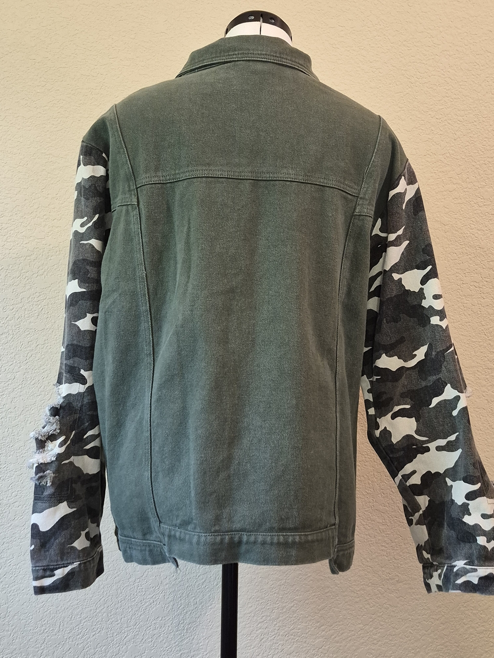 BiBi Olive Green Denim Jacket with Camo Sleeves - Picture 2 of 11